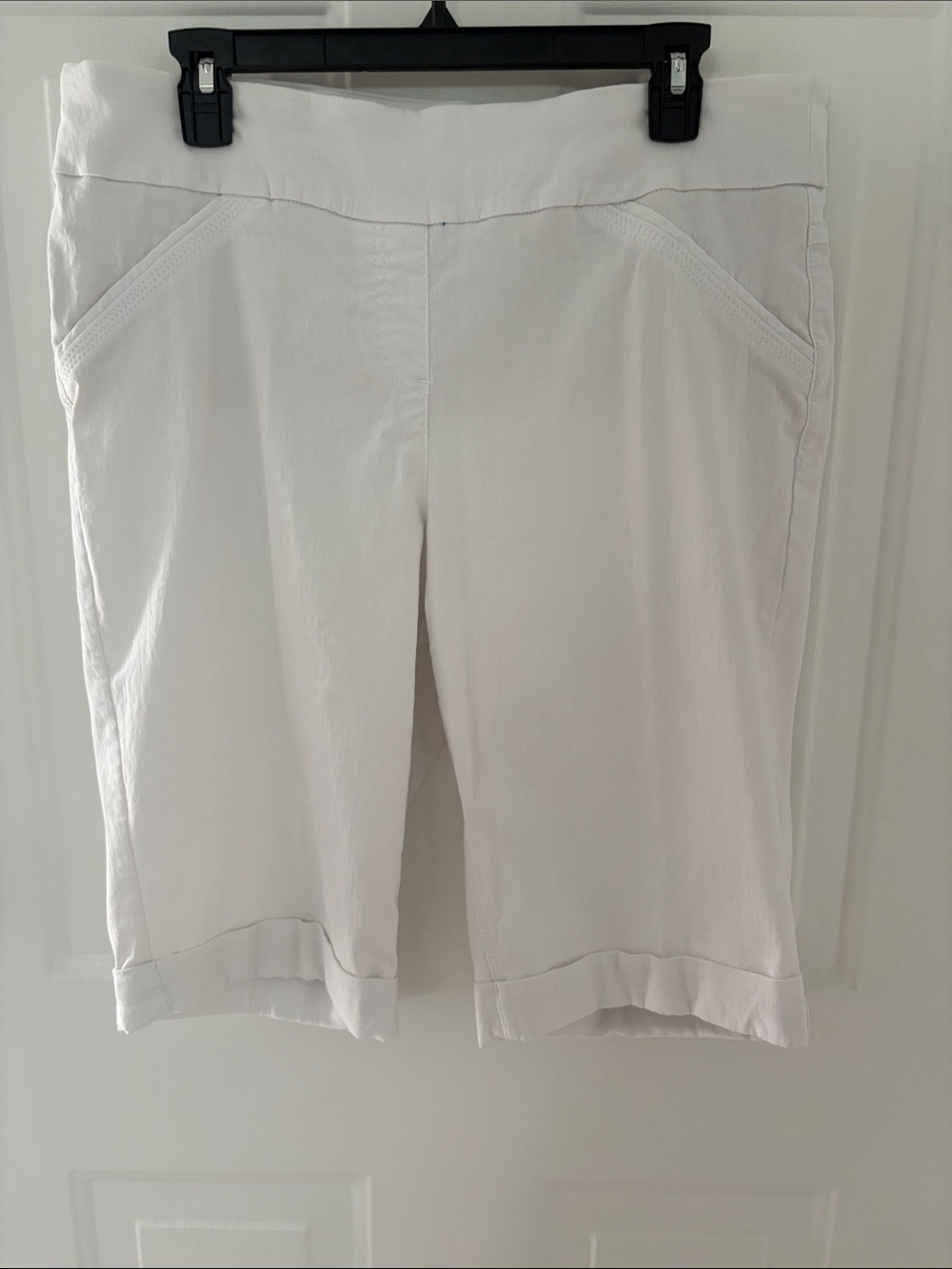 Alia White Bermuda Shorts with Cuffed Hem Detail